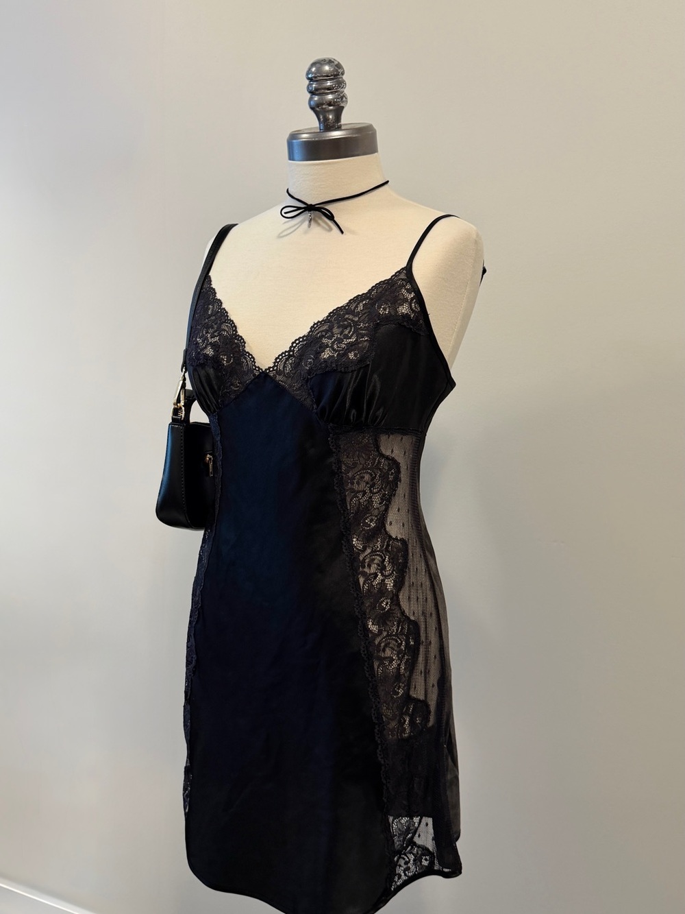 Black Lace Slip Mini Dress